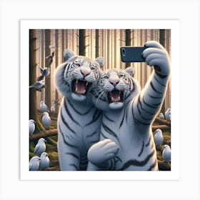 White Tiger Selfie 2 Art Print