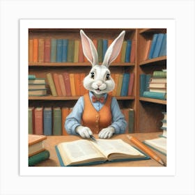 Rabbit In The Library 4 Art Print