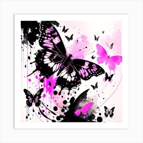 Pink And Black Butterflies Art Print