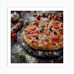 Pizza On A Wooden Table Art Print