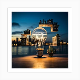 Light Bulb And City Art Print