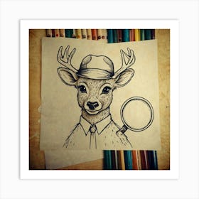 Deer With Magnifying Glass 6 Art Print