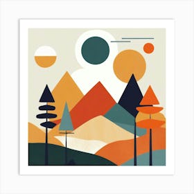 Abstract Landscape Mountains and Forest Art Print