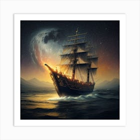 Ship At Night 1 Art Print