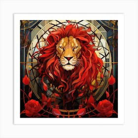 Lion With Roses Art Print