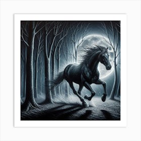 Black Horse In The Forest Art Print