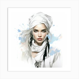 Fashion Girl In White Turban Art Print