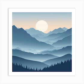 Misty mountains background in blue tone 43 Art Print