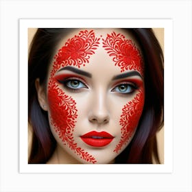 Beautiful Woman With Red Makeup Art Print