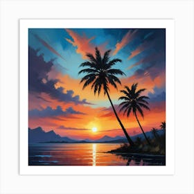 Sunset With Palm Trees 2 Art Print