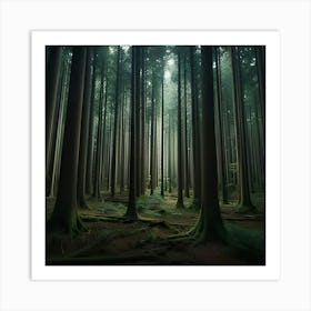 A Deep Forest Where The Trees Are So Densely Packed Together That Barely Any Sunlight Can Reach The Ground Art Print