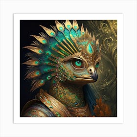 Firefly A Modern Illustration Of A Fierce Native American Warrior Peacock Iguana Hybrid Femme Fatale (13) Art Print