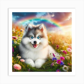 Rainbow Husky Dog Art Print