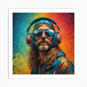 Hippy Man With sunglasses and Headphones Art Print