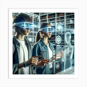 Two Gen Alpha Teens Using Virtual Reality Glasses Art Print