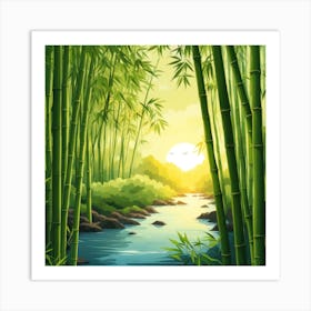 A Stream In A Bamboo Forest At Sun Rise Square Composition 226 Art Print