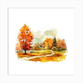 Watercolor Autumn Landscape 15 Art Print