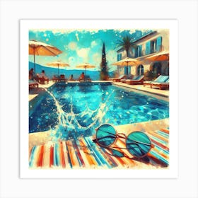 Poolside Splash - Vibrant and Impressionistic Art Print 1 Art Print