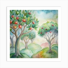 Apple Trees Watercolor Painting Art Print