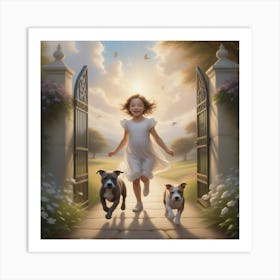 Little Girl With Dogs Art Print