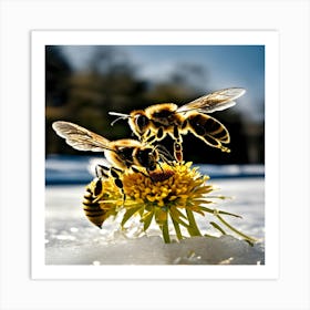 Bees On Flower Art Print