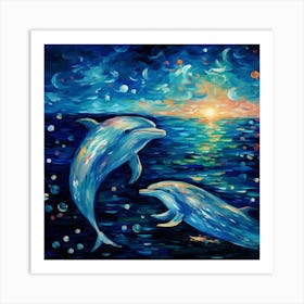 Dolphins At Night Art Print