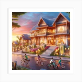 A Beautiful villa house at evening. Art Print