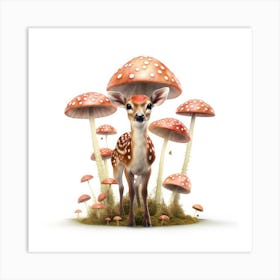 Deer With Mushrooms Art Print