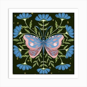 Whimsical pink and blue butterfly Art Print