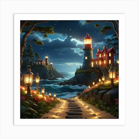 Lighthouse At Night Art Print