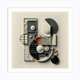Bauhaus style rectangles and circles in black and white 6 Art Print