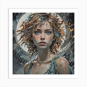 Girl In The Moonlight Art Print