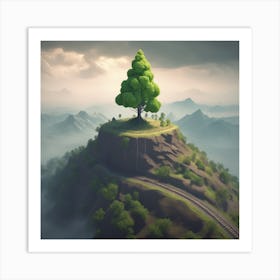 Tree On Top Of Mountain 5 Art Print