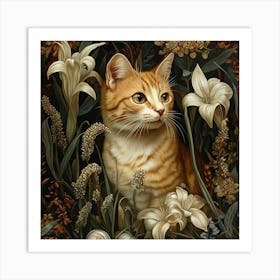 Cat In Flowers Art Print