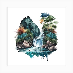 Waterfall Watercolor Painting 4 Art Print