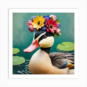 Duck With Flower Crown 3 Art Print