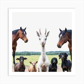 Group Of Horses And Dogs Art Print