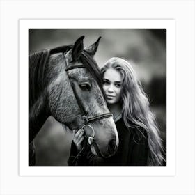 Firefly Timeless Black And White Portrait Of Woman And Stallion 32641 Art Print