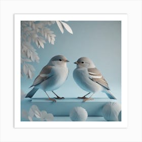 Firefly A Modern Illustration Of 2 Beautiful Sparrows Together In Neutral Colors Of Taupe, Gray, Tan (78) Art Print