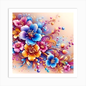 Colorful Flowers Wallpaper 1 Art Print