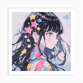 Anime Girl With Stars 1 Art Print