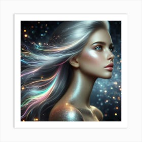 Beautiful Girl With Glowing Hair Art Print