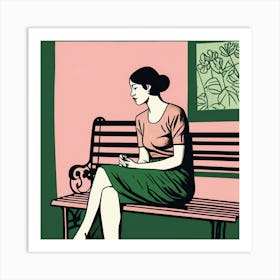 Woman Sitting On A Bench 1 Art Print