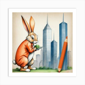 Rabbit In The City 2 Art Print