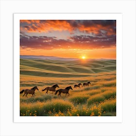 Horses In The Meadow Art Print