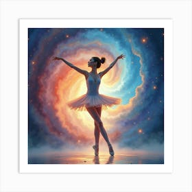 Ballet Dancer With A Watercolor Cosmic Swirl Scene 1 Art Print