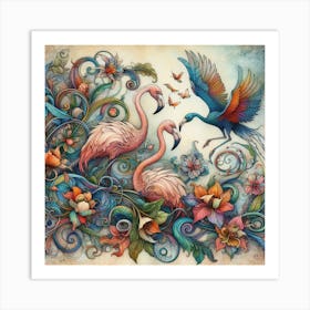 Colorful Flamingos 2 Art Print