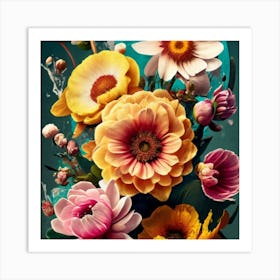 Orange, purple and yellow flowers 1 Art Print