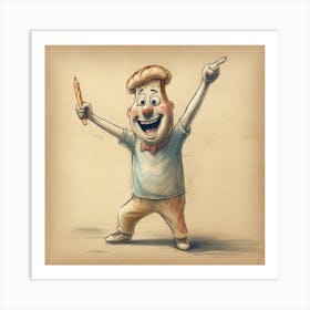 Cartoon Boy Holding A Pencil Art Print