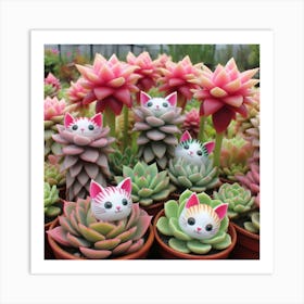 Kitty Succulents Art Print